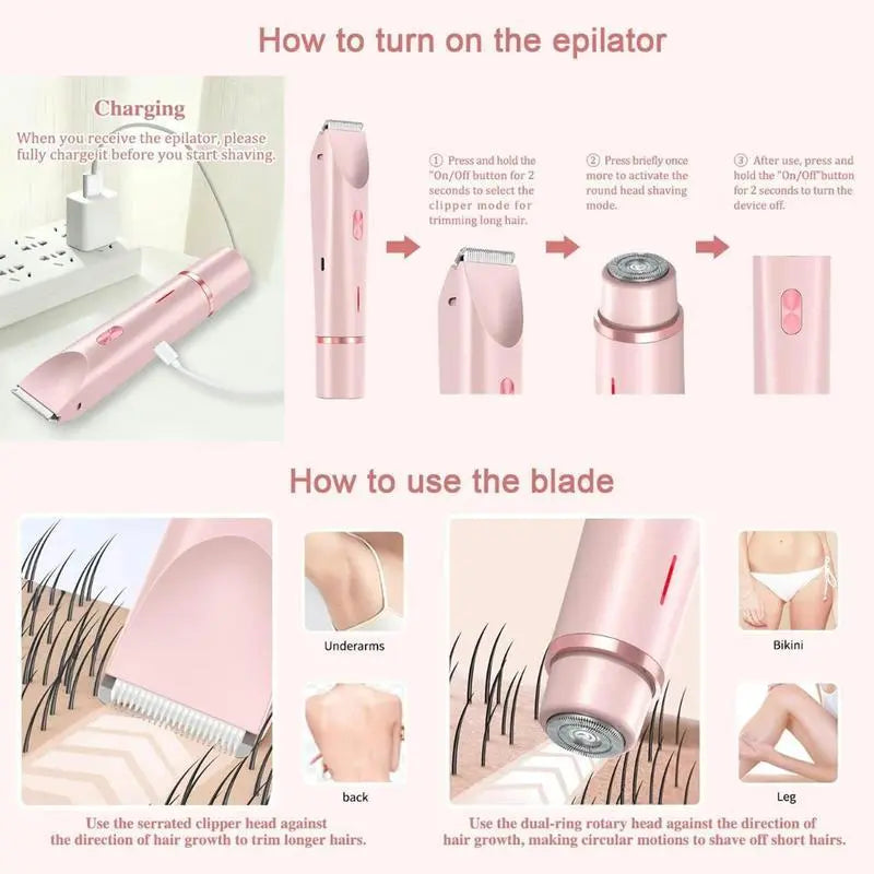 ⚡ 2-in-1 Electric Shaver for Women | Bikini, Face & Body Hair Trimmer