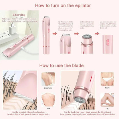⚡ 2-in-1 Electric Shaver for Women | Bikini, Face & Body Hair Trimmer