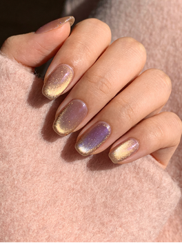 Crystal Cat Eye Press On Nails | Shiny Glitter Magnetic Fake Nails