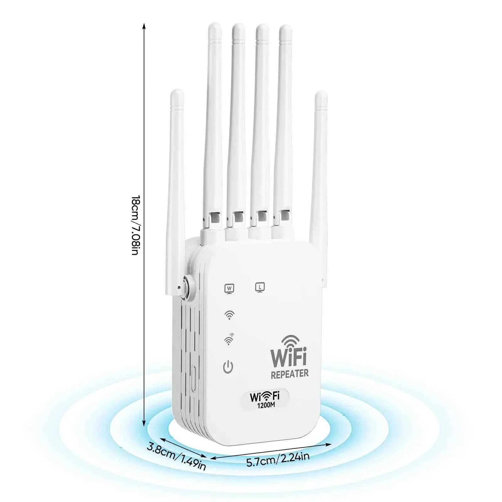 🚀 1200Mbps WiFi Extender | 6-Antenna Dual Band Repeater | Gigabit Port