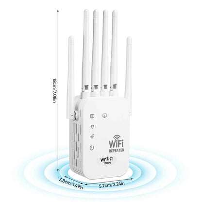 🚀 1200Mbps WiFi Extender | 6-Antenna Dual Band Repeater | Gigabit Port