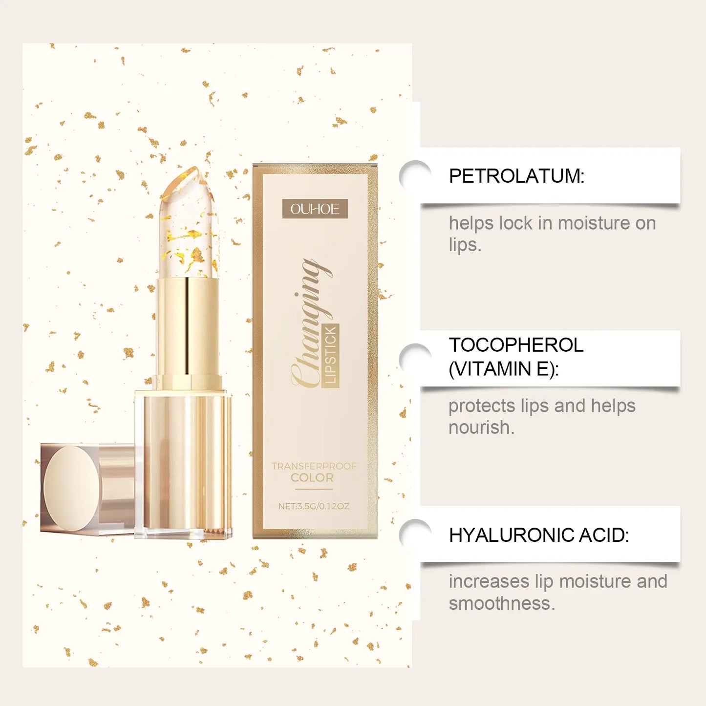 ✨ Color Changing Lipstick | Gold Crystal Moisturizing Lip Gloss