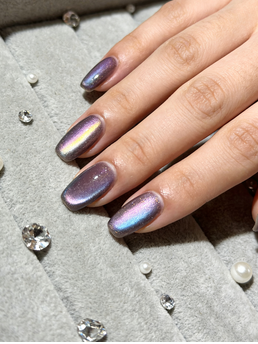 Crystal Cat Eye Press On Nails | Shiny Glitter Magnetic Fake Nails