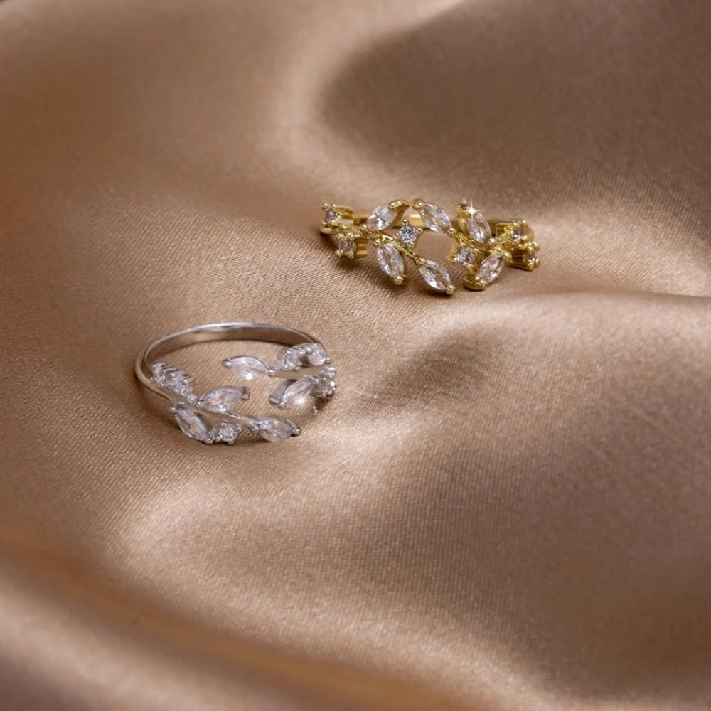 Silver Crystal Vine Ring